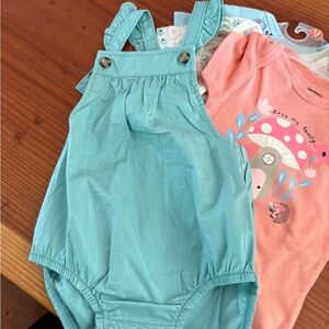 Gerber Aqua Baby Romper and 3 piece Pink Onesie Set